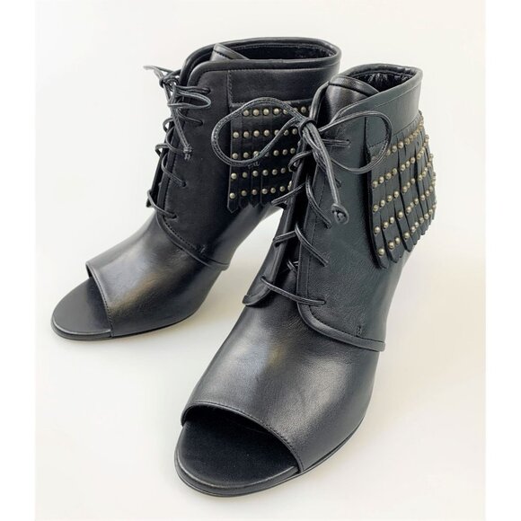 NIB Saint Laurent Paris open toe fringe booties Size 35.5 - Picture 3 of 11